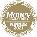 Award logo for winning Money Magazine's Best Value Mobile Plan - Average Usage Award for 2021