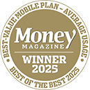 Award logo for winning Money Magazine's Best Value Mobile Plan Award for 2025