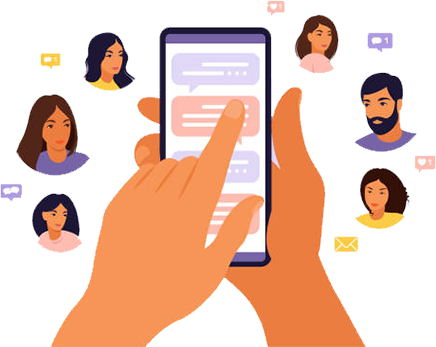 animated smart phone with people around it